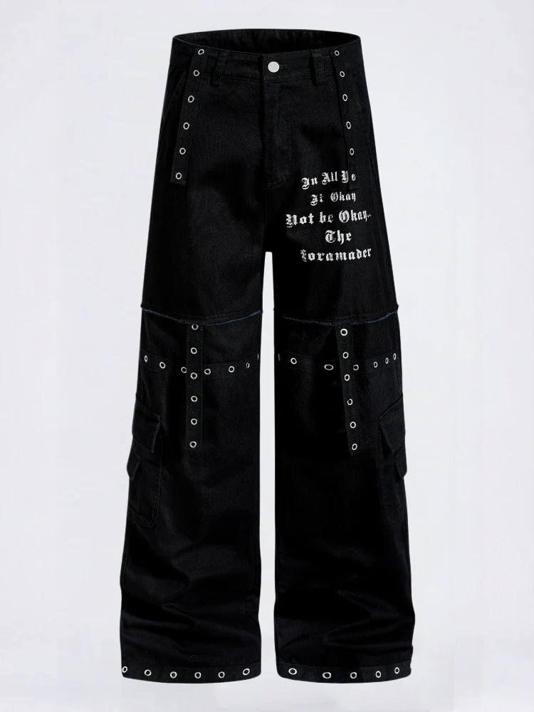 Metal Punching Rock Gothic Letter Loose-fit Wide-leg Pants