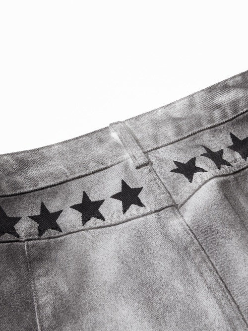 Post-apocalyptic Heavy Industry Distressed Wide-leg Punk Letter Printed Straight-fit Cargo Trousers - Image 10