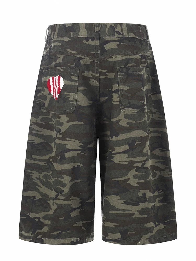 Cartoon Embroidery Camouflage Work Clothes Vibe Wide Leg Five Points Shorts - Image 2
