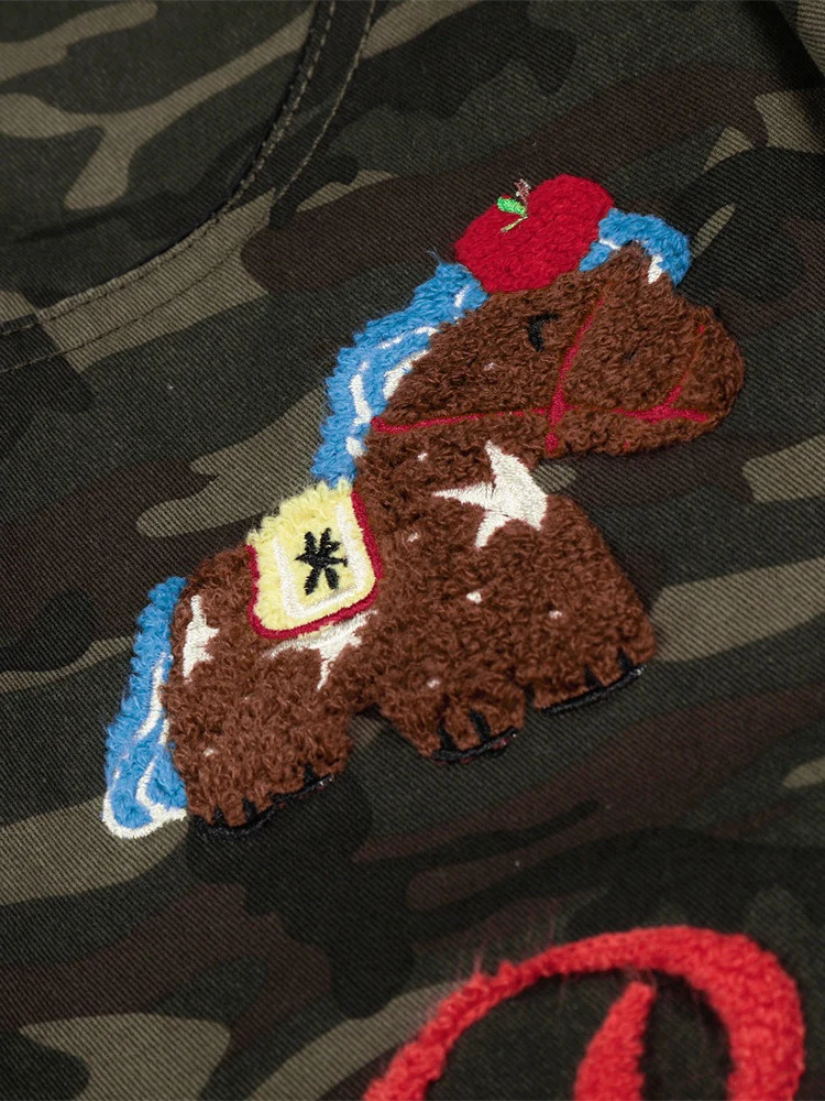 Cartoon Embroidery Camouflage Work Clothes Vibe Wide Leg Five Points Shorts - Image 4