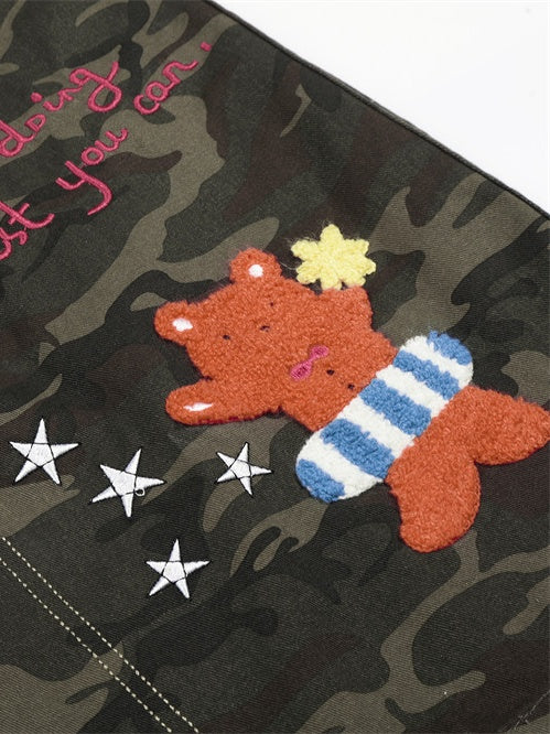 Cartoon Embroidery Camouflage Work Clothes Vibe Wide Leg Five Points Shorts - Image 6