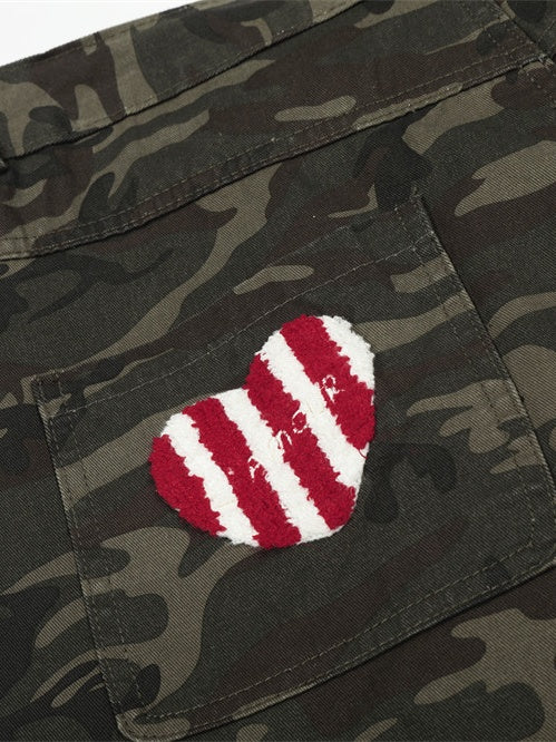 Cartoon Embroidery Camouflage Work Clothes Vibe Wide Leg Five Points Shorts - Image 8