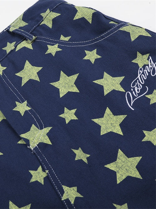 Full Print Star Loose-fit Wide Leg Work Clothes Five Points Shorts - Image 2