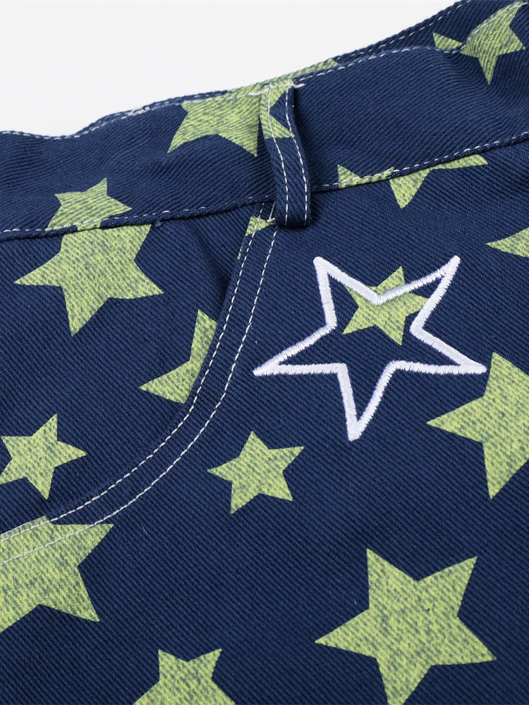Full Print Star Loose-fit Wide Leg Work Clothes Five Points Shorts - Image 4