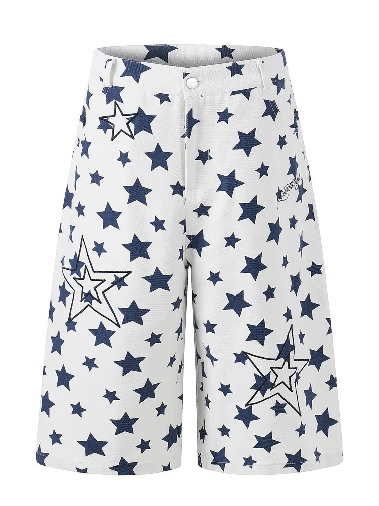 Full Print Star Loose-fit Wide Leg Work Clothes Five Points Shorts - Image 6