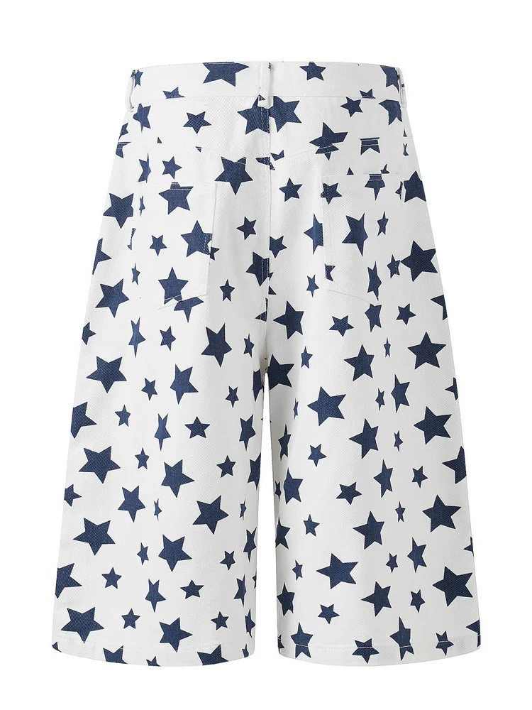 Full Print Star Loose-fit Wide Leg Work Clothes Five Points Shorts - Image 7
