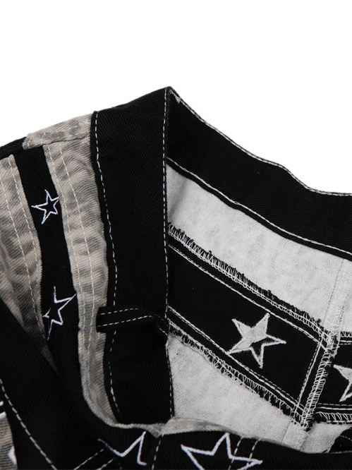 Retro Leopard Print Work Clothes Color-blocked Embroidery 7 Points Jeans - Image 7