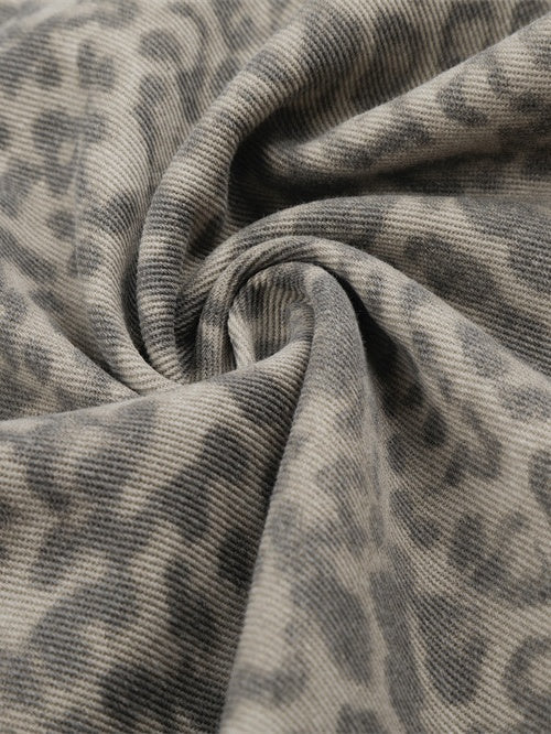 Retro Leopard Print Work Clothes Color-blocked Embroidery 7 Points Jeans - Image 8