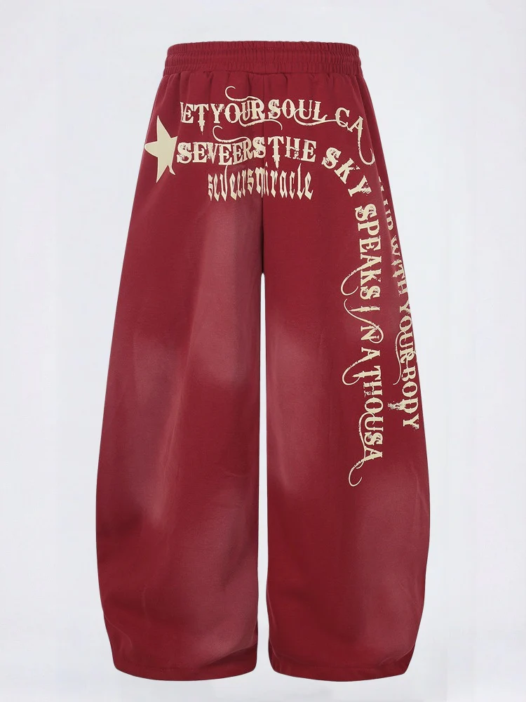 Letter Printed Machete Wide-leg Hip Hop Spray Dyeing Make Dirty Mopping Sweatpants