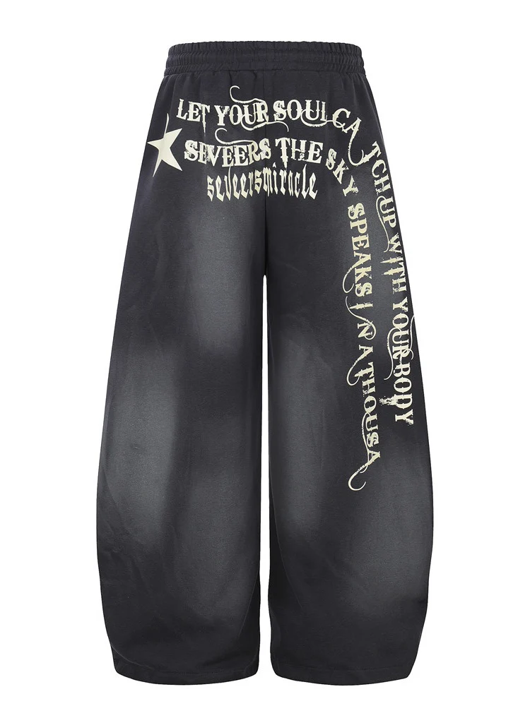 Letter Printed Machete Wide-leg Hip Hop Spray Dyeing Make Dirty Mopping Sweatpants - Image 7
