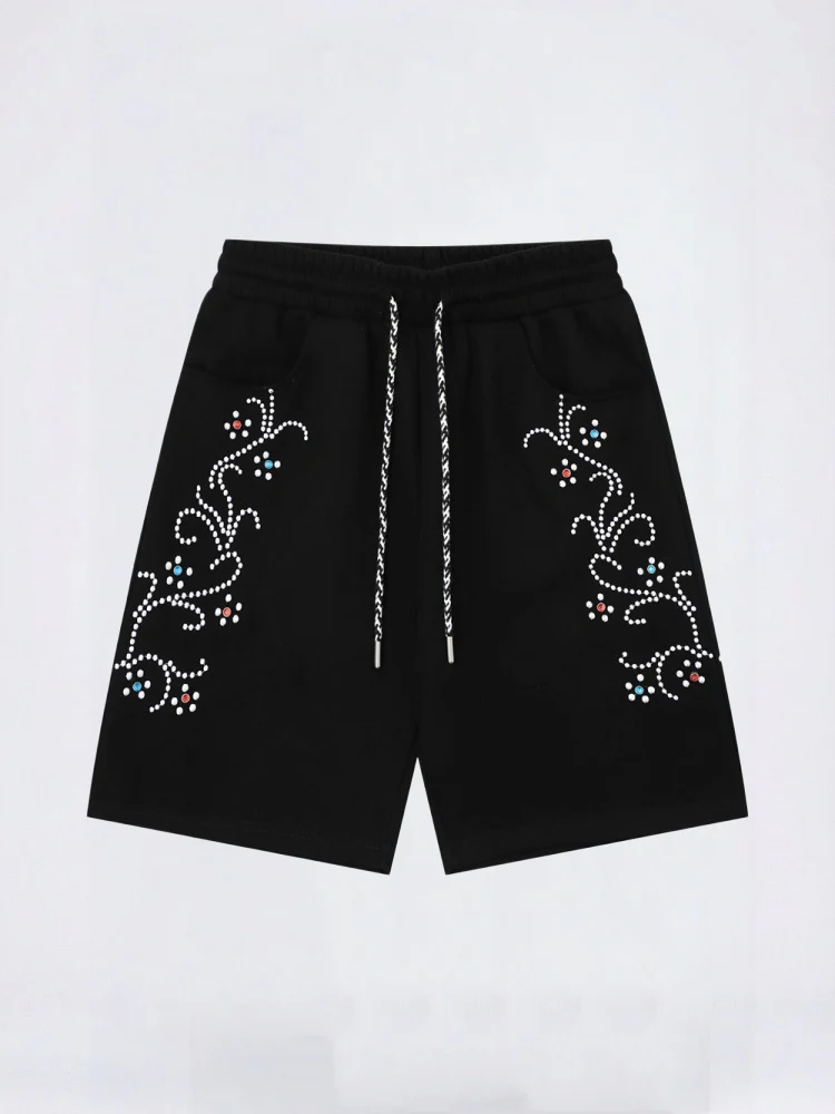 Rhinestone-studded Embroidery Vibe Loose-fit Five Points Shorts