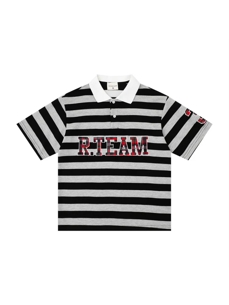 Color-blocked Stripes Ins Letter Embroidery POLO - Image 2
