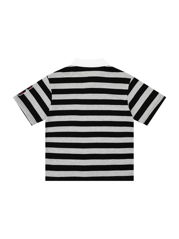Color-blocked Stripes Ins Letter Embroidery POLO - Image 3