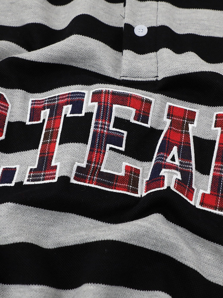 Color-blocked Stripes Ins Letter Embroidery POLO - Image 4