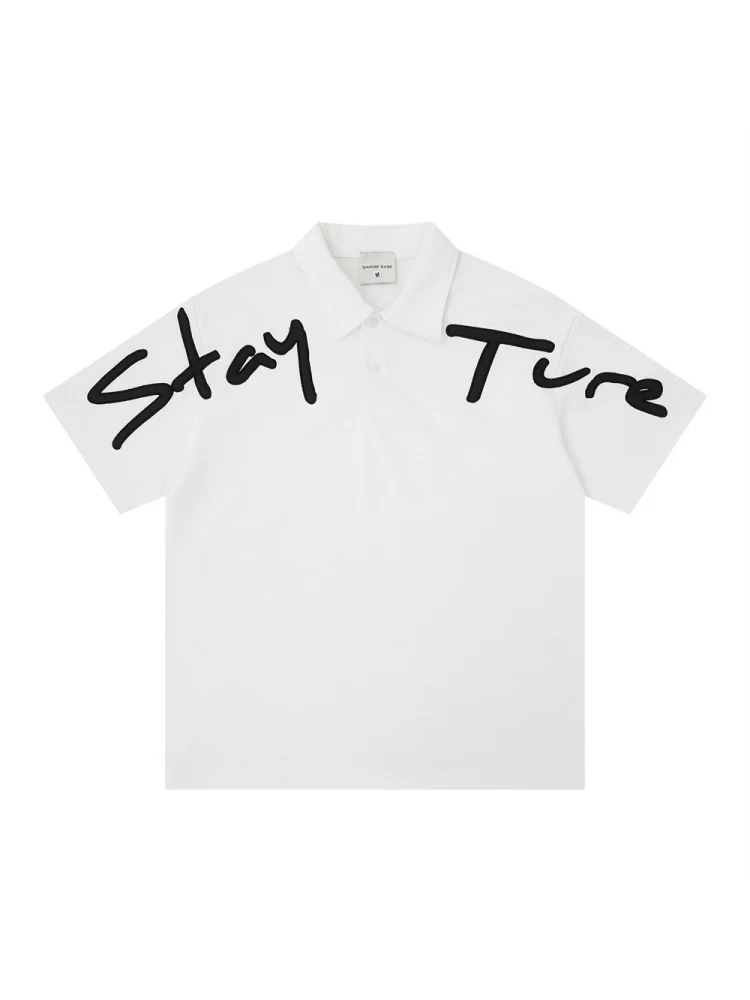 Letter Embroidery Ins Loose-fit POLO Shirt - Image 7