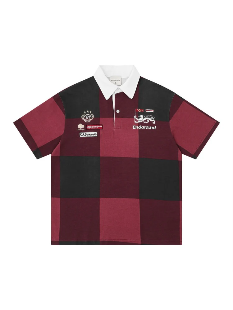 Plaid Ins Hip Hop Color-blocked POLO Shirt - Image 2