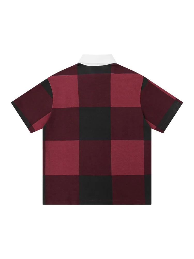 Plaid Ins Hip Hop Color-blocked POLO Shirt - Image 3