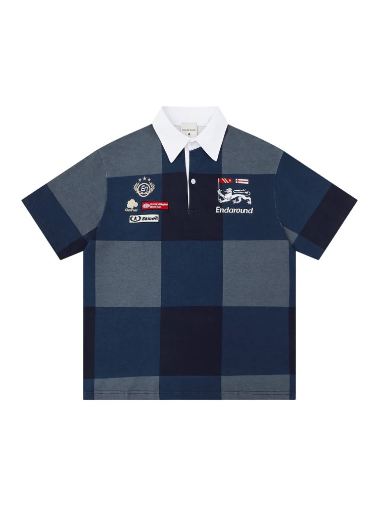 Plaid Ins Hip Hop Color-blocked POLO Shirt - Image 7