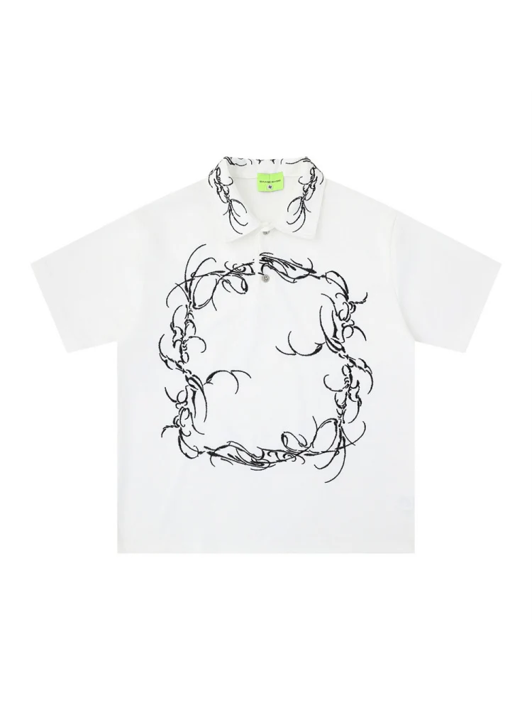 Graffiti Embroidery Loose-fit POLO Shirt - Image 2