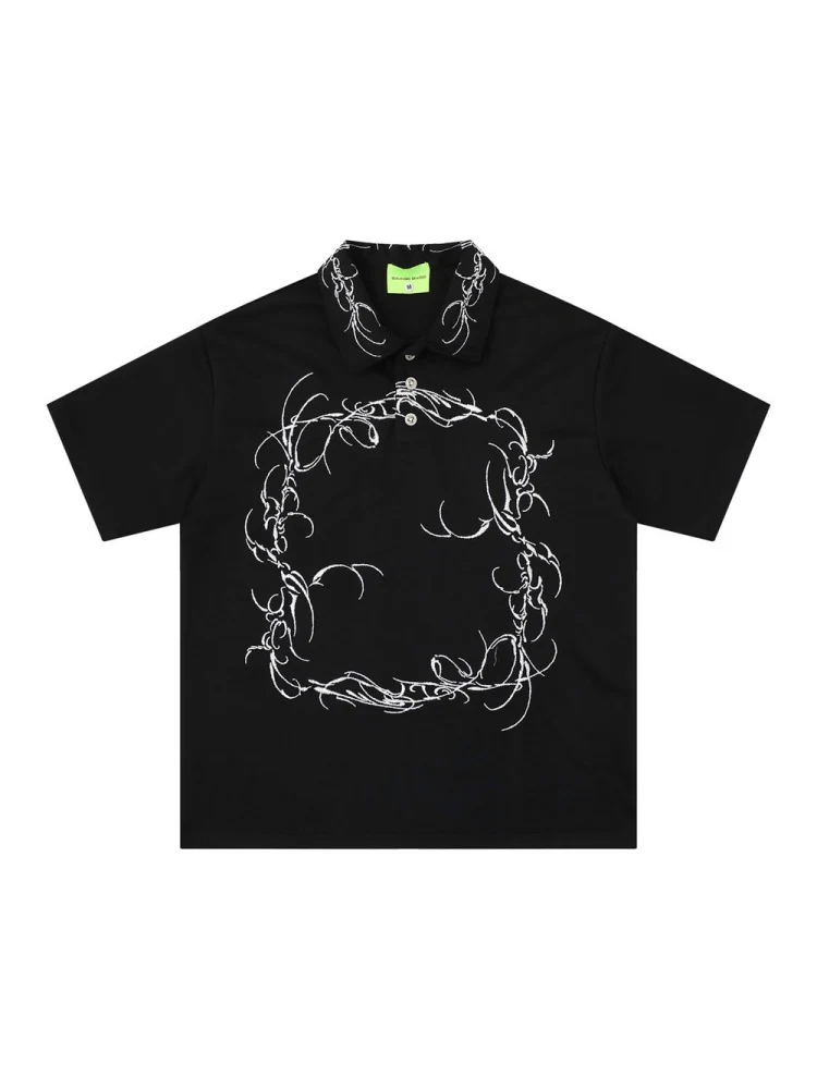 Graffiti Embroidery Loose-fit POLO Shirt - Image 6