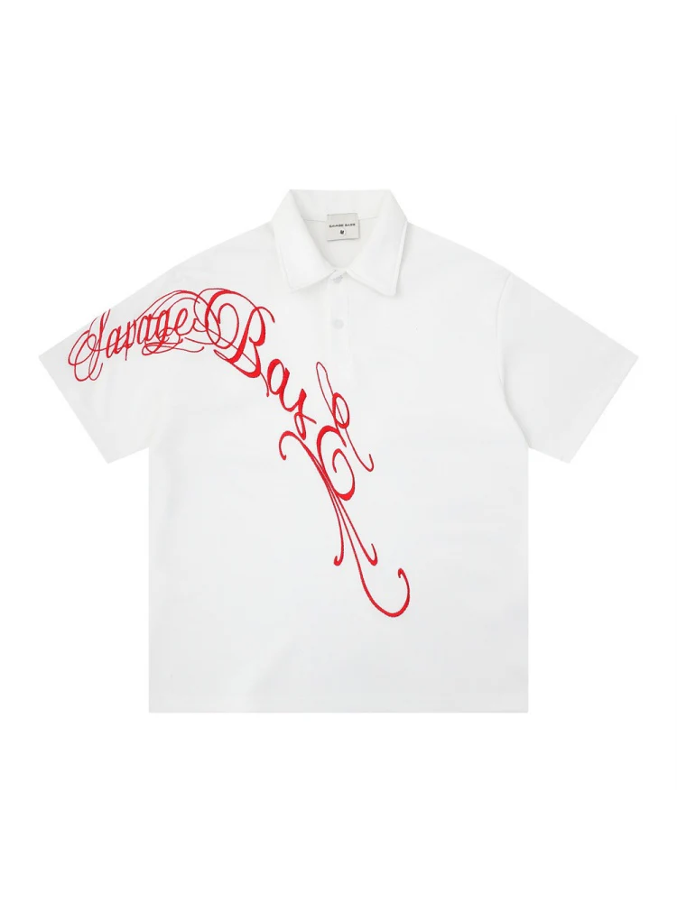 Graffiti Embroidery Letter Loose-fit POLO Shirt - Image 2