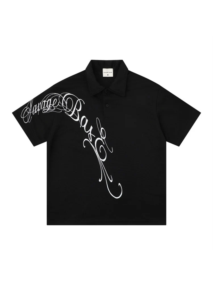 Graffiti Embroidery Letter Loose-fit POLO Shirt - Image 7