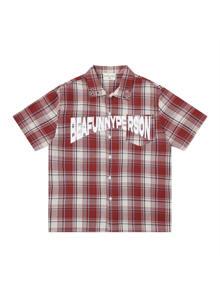 Plaid Loose-fit Letter Printed Shirts - Image 2
