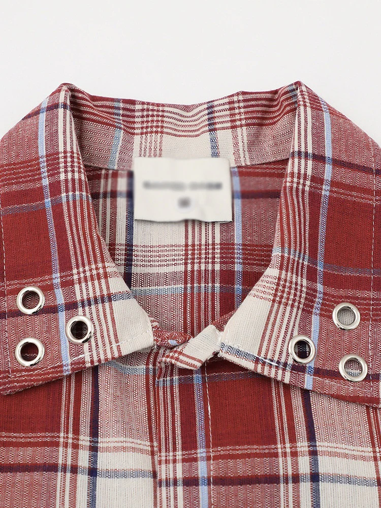 Plaid Loose-fit Letter Printed Shirts - Image 4
