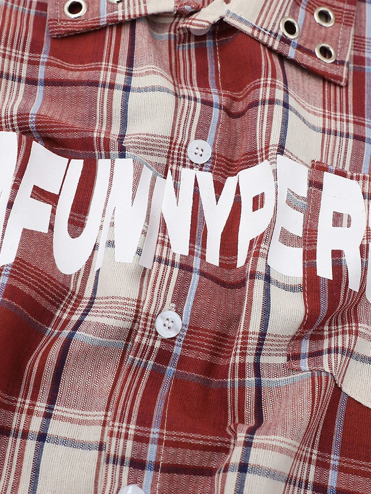 Plaid Loose-fit Letter Printed Shirts - Image 5