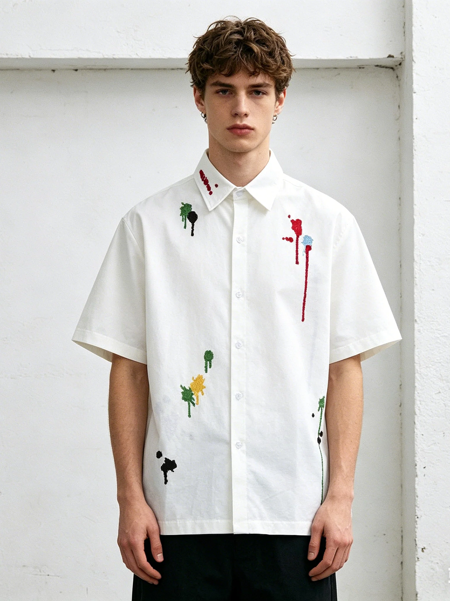 Splashing Ink Embroidery Loose-fit Vibe Shirts