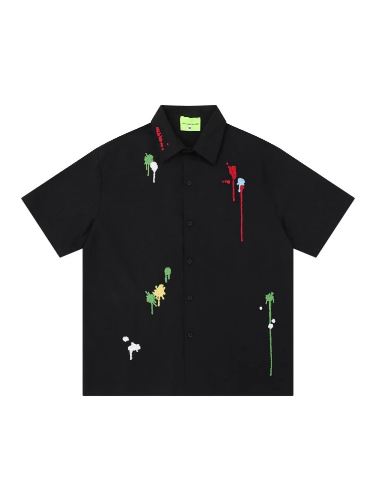 Splashing Ink Embroidery Loose-fit Vibe Shirts - Image 7