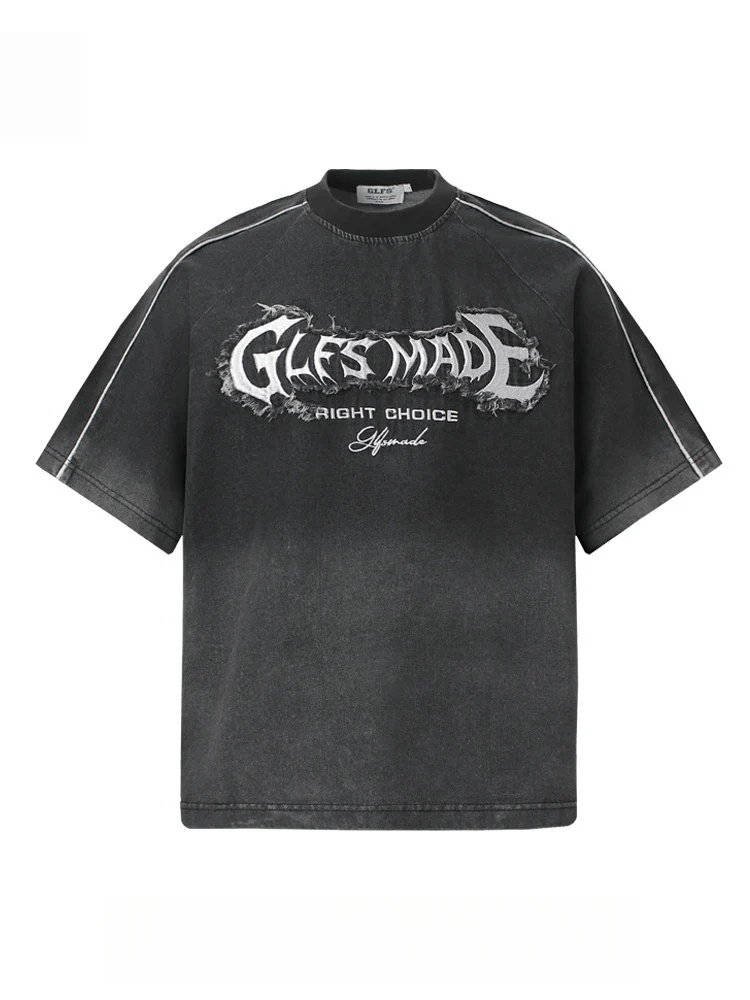 Ins Embroidery Washed Denim T-shirt - Image 2