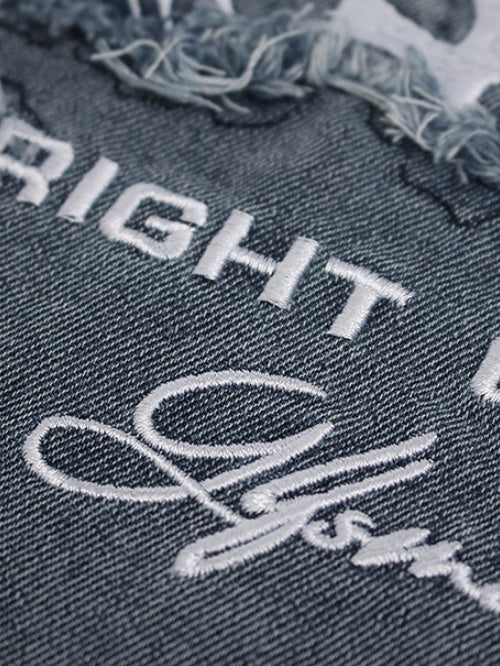 Ins Embroidery Washed Denim T-shirt - Image 4