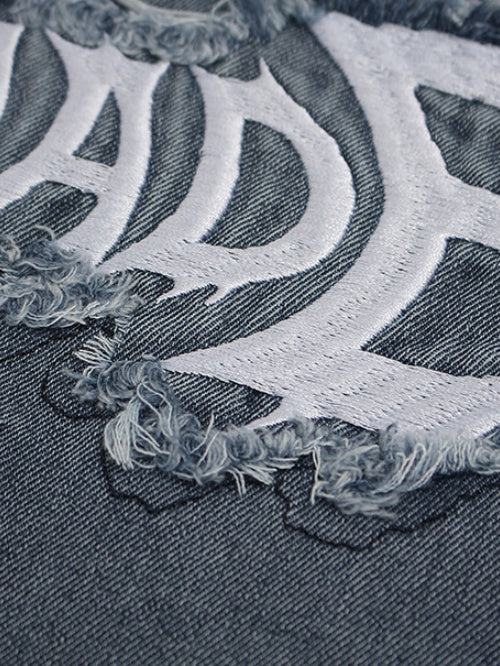 Ins Embroidery Washed Denim T-shirt - Image 5