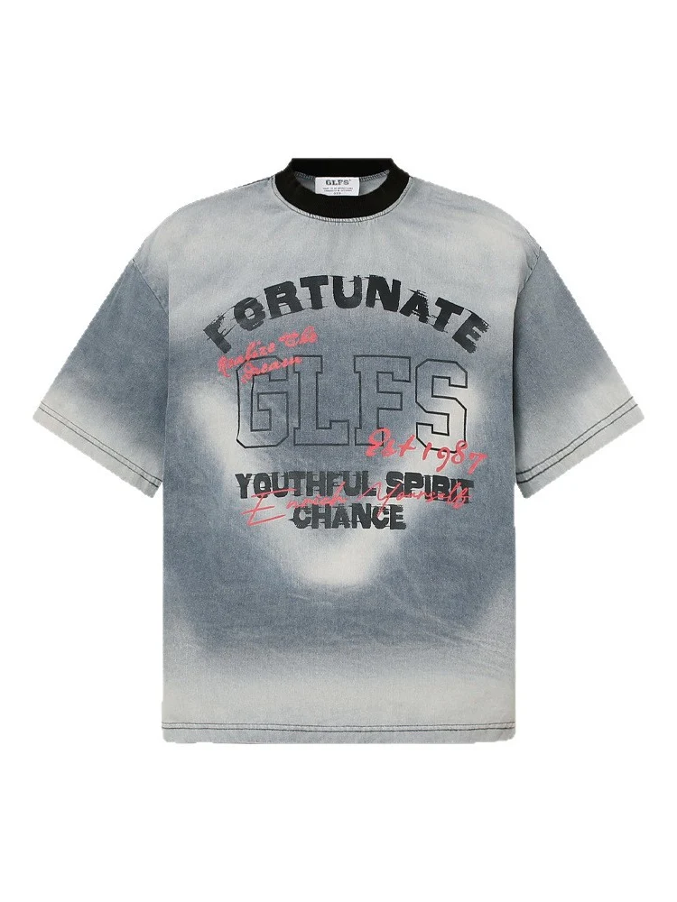 Washed Inkjet Printing Monkey Denim T-shirts - Image 2