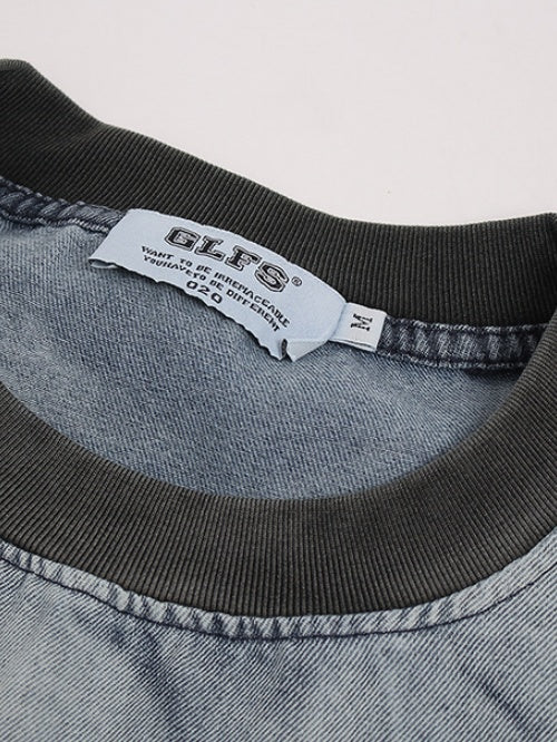 Washed Inkjet Printing Monkey Denim T-shirts - Image 4
