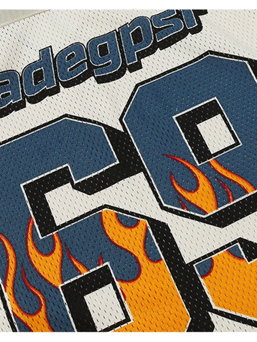 Patchwork Mesh 69 Flame College Style T-shirt - Image 4