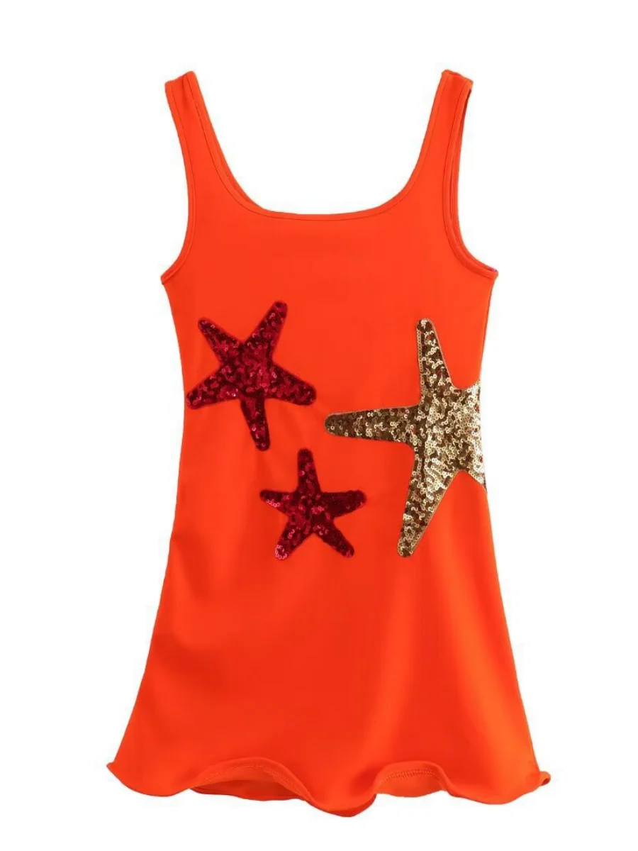Starfish-themed Knitted Sleeveless Sexy Ruffled Vest Short Dress - Image 7