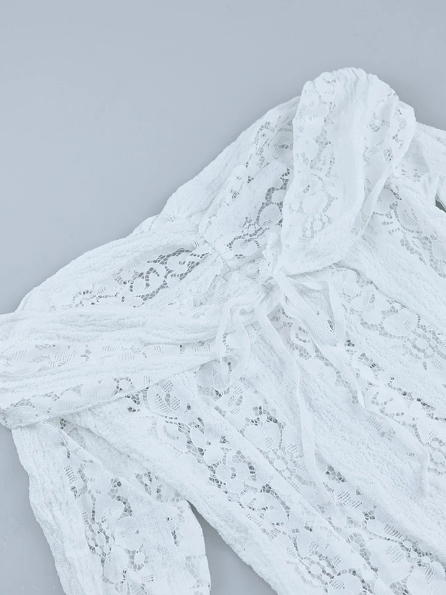 Off-the-shoulder, Fitted Waist, Lace Flared Sleeve Long Dress - Image 5