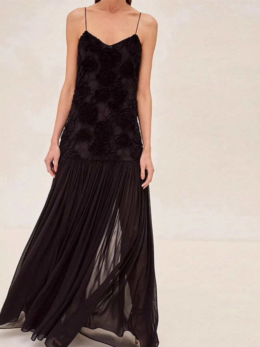 Sleeveless Floral Embellished Spaghetti Strap Maxi Dress - Image 4