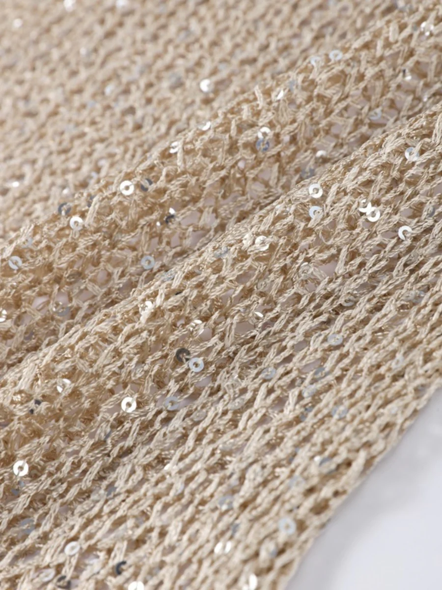Sequined Cutout Long-sleeved Pullover See-through Top - Image 6