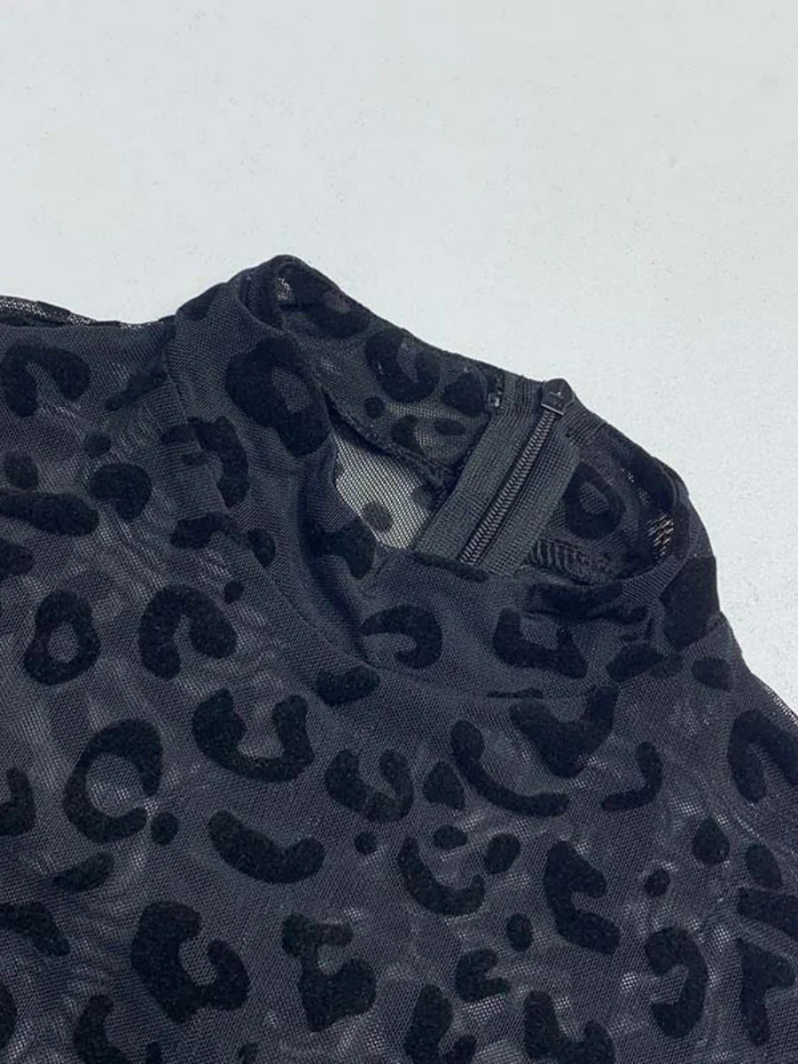 Leopard Print Flocked Sheer Slimming Effect Jumpsuits - Image 9