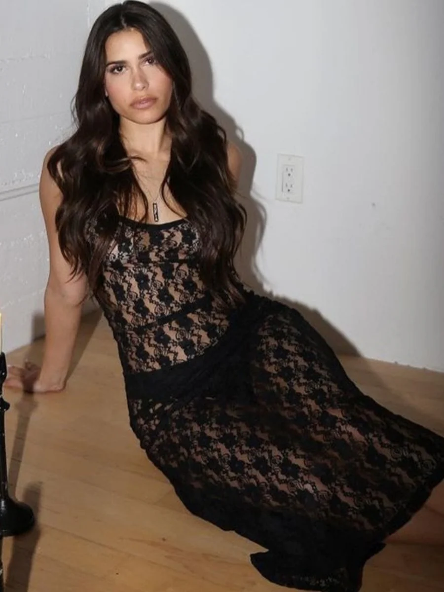 Lace See-through Suspender Long Dress - Image 10