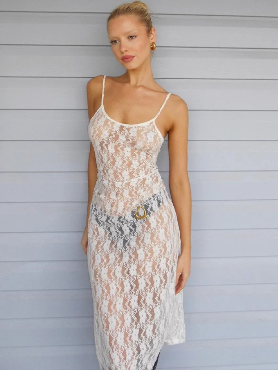 Lace See-through Suspender Long Dress - Image 4