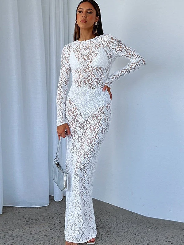 Liber Autumn Women's Lace Lace Maxi Dresses - Image 8