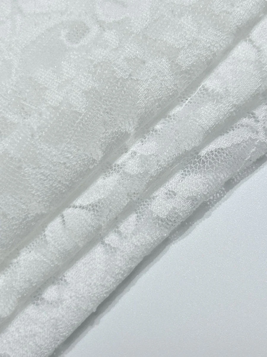 White Halter-neck Lace See-through Ruched Long Dress - Image 13