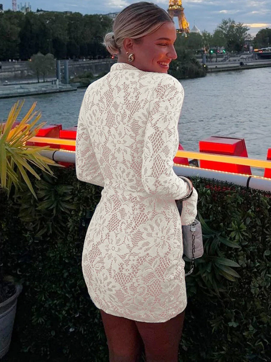 Lace Cutout Bodycon Bell Sleeves Mini&Short Dresses - Image 2