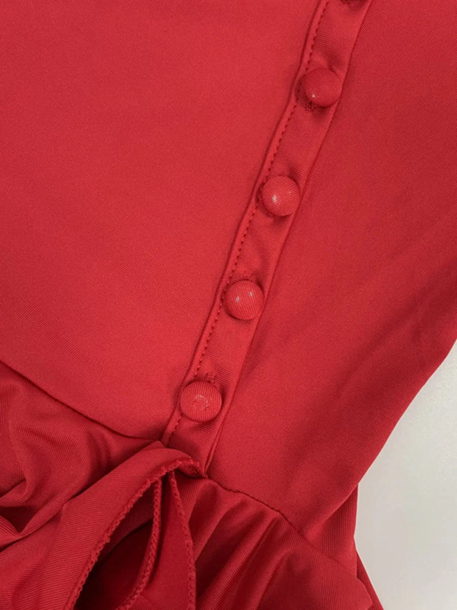 U-neck High waist Buttons Mini&Short Dresses - Image 8