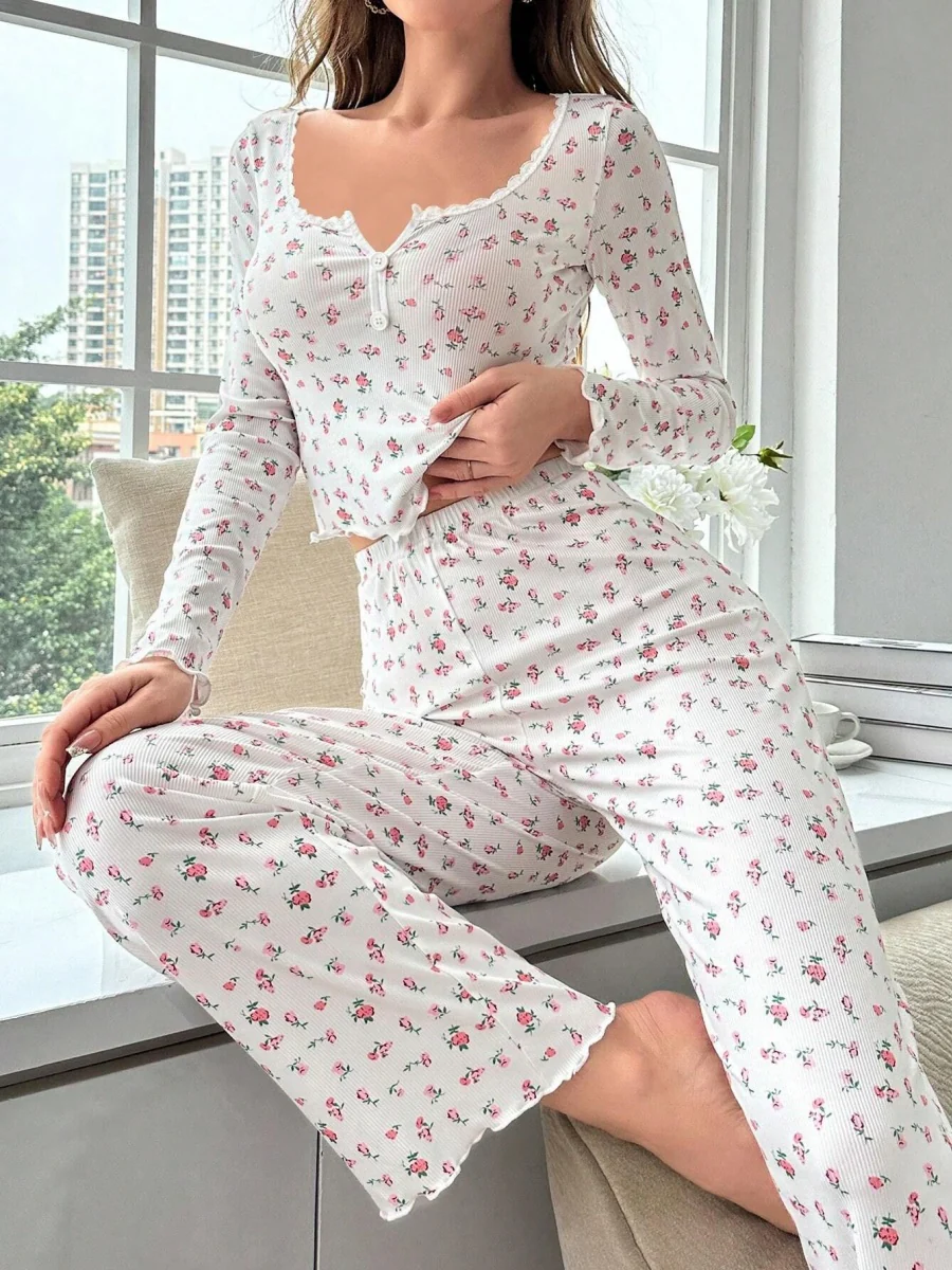 Floral Print Long-sleeved Loungewear Set - Image 2
