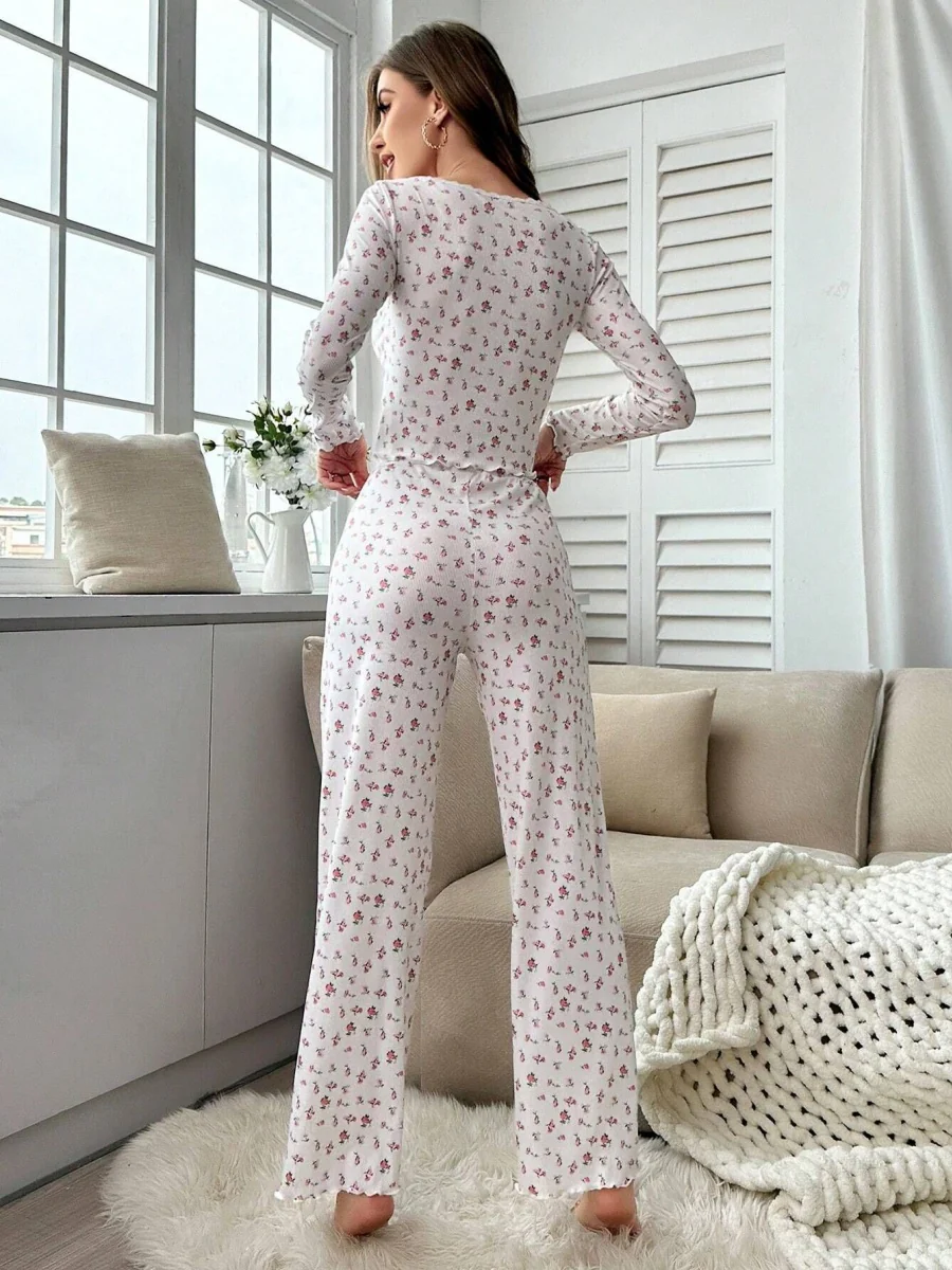 Floral Print Long-sleeved Loungewear Set - Image 3